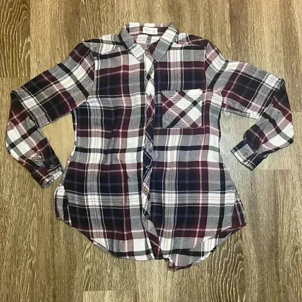 Womens Maurices Purple Plaid Relaxed Fit Tunic - S